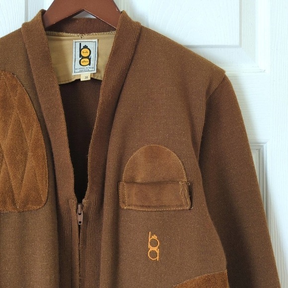 Bob Allen 60's Vintage Suede Patch Zip Up Shooting Cardigan Sweater Brown 38 - Picture 3 of 14
